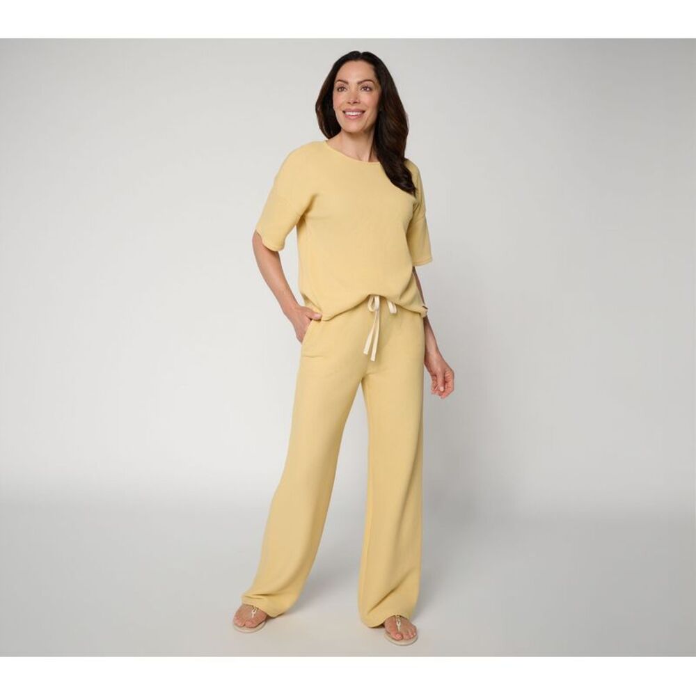 Peace Love World Women's Set Sz M Tall Hycomb Knit Top Pant DARK BEIGE
